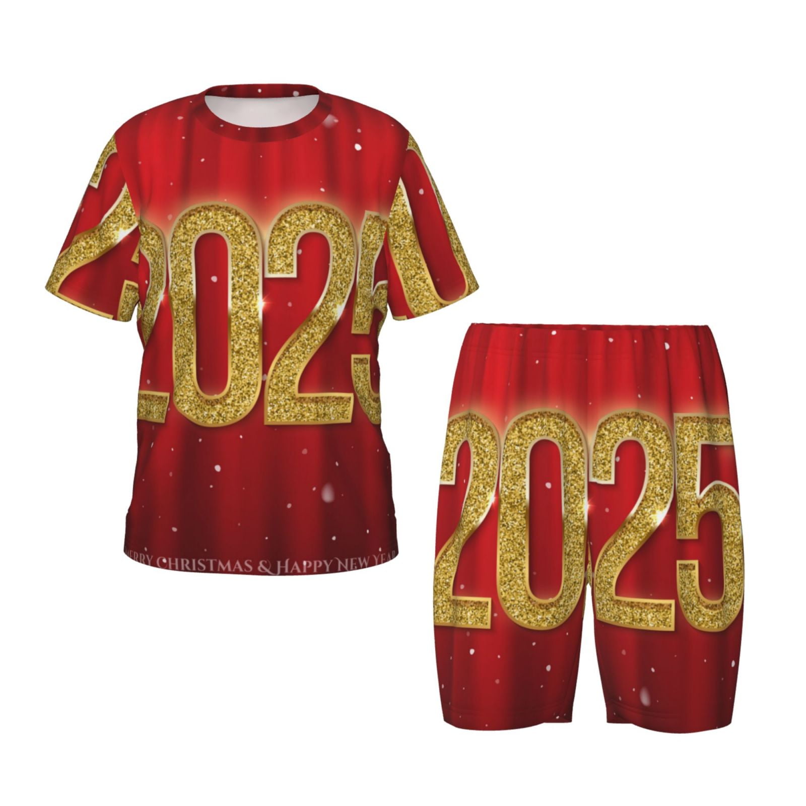 Salouo Happy New Year 2025 F Pattern ShortSleeved Pajamas Set for