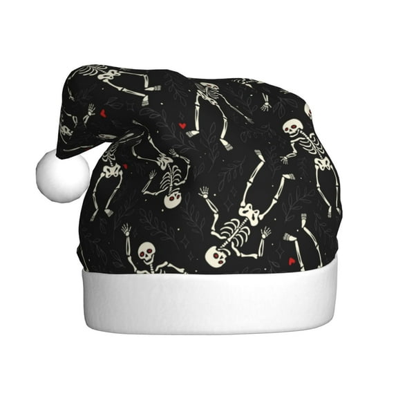 Salouo Happy Skeletons Dancing for Adult Christmas Hat Xmas Holiday Hat Santa Hat for Women & Men Festive Headwear Accessories Fit for Christmas/ New Year/Holiday/Party,1PC