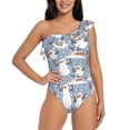 thumbnail image 1 of Salouo Happy Snowmen Snowfall Pattern One Shoulder Ruffled One Piece Swimsuit for Women V Neck Swimwear Tummy Control Bathing Suit-Large, 1 of 6