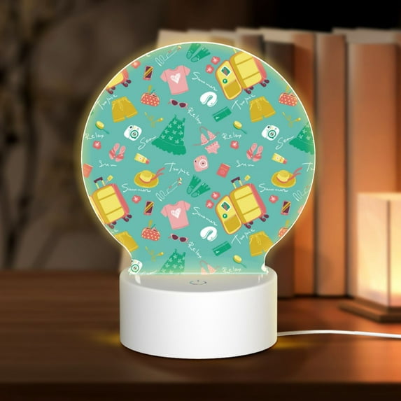 Salouo Happy Summer for Round Acrylic Night Light - Acrylic Sheets with LED Light Lamp Base - Decorative Night Lamp for Restaurant Bar Cafe Shop Room Decoration