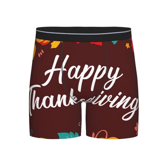 Salouo Happy Thanksgiving Pattern Men's Boxer Briefs, Soft & Breathable Underwear Elastic Waistband Briefs for Men,1-Pack