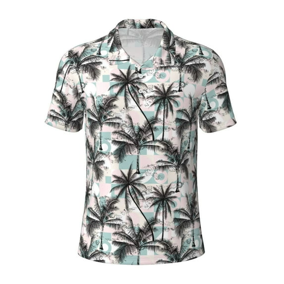 Salouo Hawaii Palms for Men's Short Sleeve Polo Shirts,Polo Shirts for Men Performance Short Sleeve Golf Shirt Athletic Casual Collared T-Shirt-X-Large