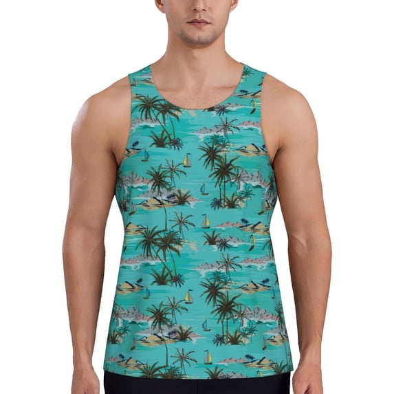 Salouo Hawaii Palms for Men's Tank Tops,Sleeveless Muscle Shirts for Men Quick Dry Workout Tank Top Gym Muscle Tee Fitness Bodybuilding Sleeveless T Shirt-3X-Large