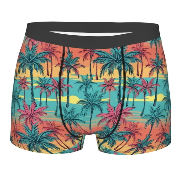 Salouo Hawaii Palms Print Men's Boxer Briefs,Breathable Underwear Elastic Waistband Briefs for Men -X-Large