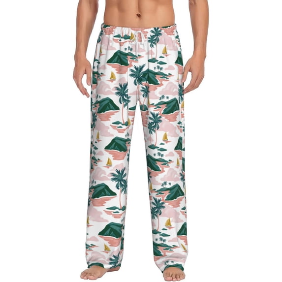 Salouo Hawaii Palms Print Pajama Pants for Men, Lounge Pants Elastic Waistband Casual Men's sleepwear Loungewear Sleep Pajama Pant -Large