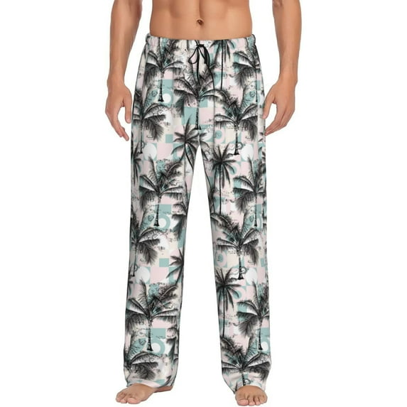 Salouo Hawaii Palms Print Pajama Pants for Men, Lounge Pants Elastic Waistband Casual Men's sleepwear Loungewear Sleep Pajama Pant -Medium