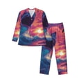 thumbnail image 1 of Salouo Hawaiian Island Beach Shark Print Button-Front Long Sleeve Pajama Set for Men, Soft 2Pjs Men's Long Sleeve Sleepwear-XX-Large, 1 of 7