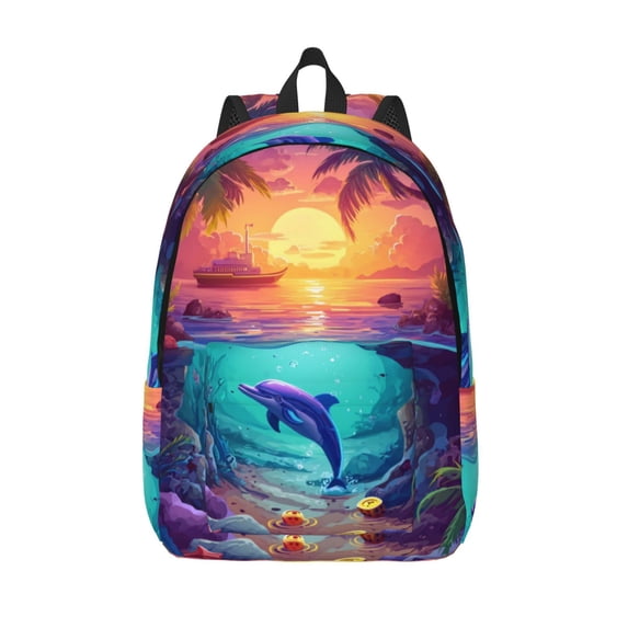 Salouo Hawaiian Island Dolphin for Travel Backpack for Men Women,Casual Laptop Backpack Daypack Business Work Bag for Travel、Hiking、Weekend -Medium