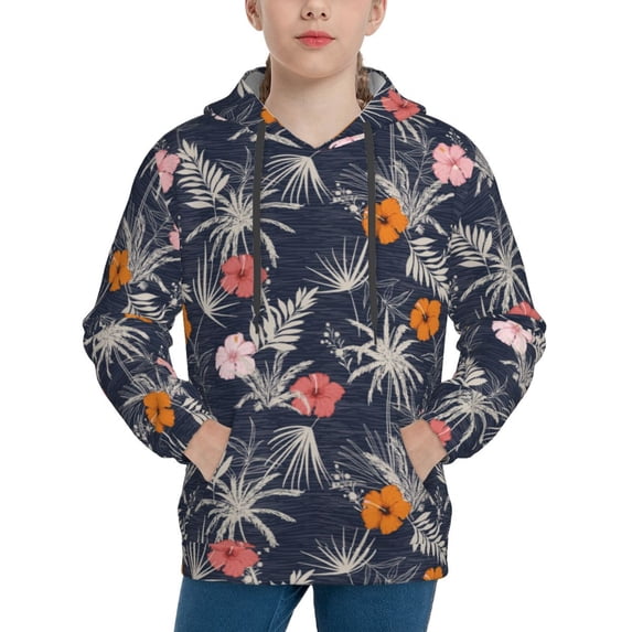 Salouo Hawaiian Style Pattern Hoodie Sweatshirt for Youth, Fall Pullover Hoodie Sweatshirt Long-Sleeve Pullover Hooded Sweatshirt-Small
