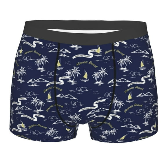 Salouo Hawaiian Style Print Men's Boxer Briefs,Breathable Underwear Elastic Waistband Briefs for Men -X-Large