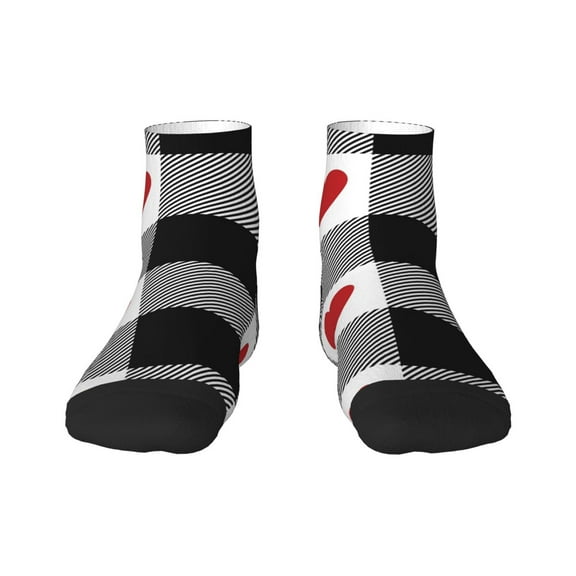 Salouo Heart Black Buffalo Plaid Gingham Pattern Unisex Middle Tube Socks,Middle-Finger Knee High Socks Over The Calf Tube Stocking Crew Stockings for Women and Men Tube Socks
