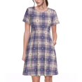 thumbnail image 1 of Salouo Heart Check Plaid for Women's Short Sleeve Summer Dress, Pleated Loose Swing Knee Length Dresses with Pockets, 1 of 6