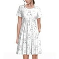thumbnail image 1 of Salouo Heart Rabbit for Women's Short Sleeve Summer Dress, Pleated Loose Swing Knee Length Dresses with Pockets, 1 of 6