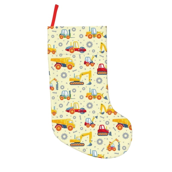Salouo Heavy Equipment Print Christmas Decorations Stockings 1 Pack 18'' Xmas Stockings Holiday Stocking Personalized Farmhouse Decor for Home Family Party Tree