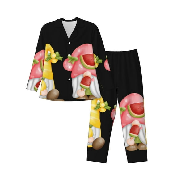 Salouo Hello Summer Gnome Print Button-Front Long Sleeve Pajama Set for Men, Soft 2Pjs Men's Long Sleeve Sleepwear-XX-Large