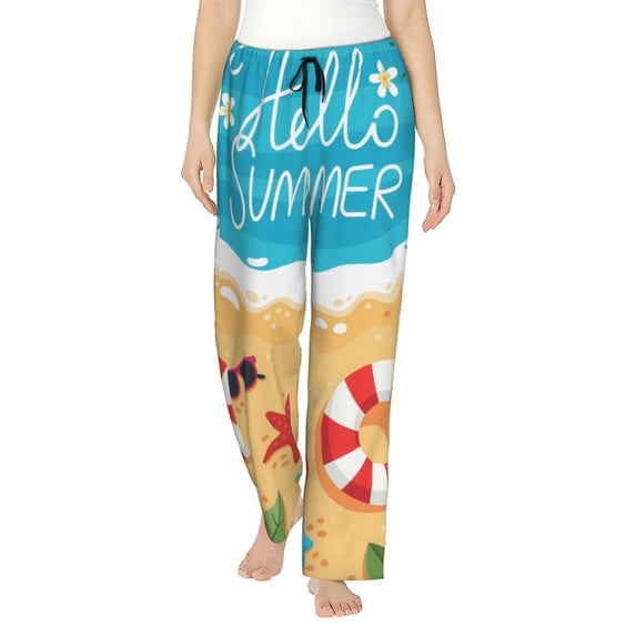 Salouo Hello Summer1 Print Women's Pajama Pants Casual Loose Sweatpants PJs Flowy Pants Drawstring Palazzo for Women Wide Leg Pants Lounge Pajama -XX-Large