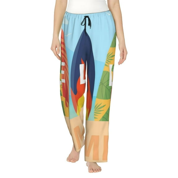 Salouo Hello Summer3 Print Women's Pajama Pants Casual Loose Sweatpants PJs Flowy Pants Drawstring Palazzo for Women Wide Leg Pants Lounge Pajama -XX-Large