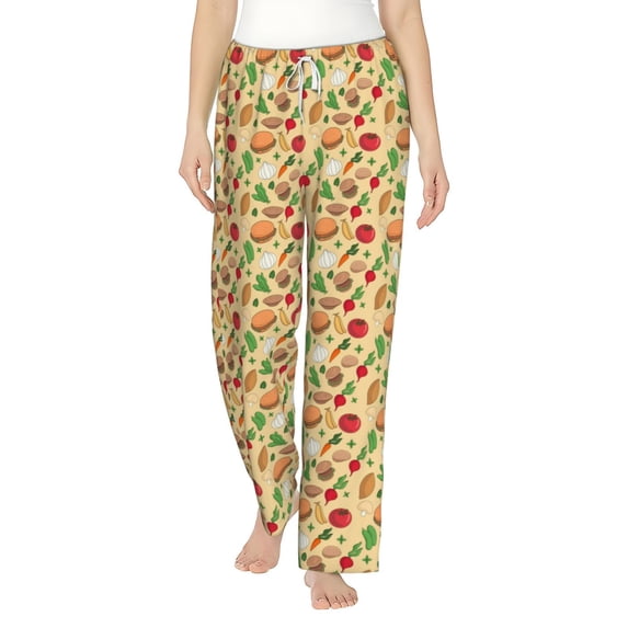 Salouo Herb Of Burger Print Women's Pajama Pants Casual Loose Sweatpants PJs Flowy Pants Drawstring Palazzo for Women Wide Leg Pants Lounge Pajama -Small