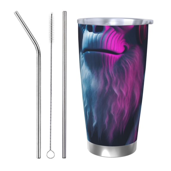 Salouo Hip-Hop Glasses Gorilla Print 20oz Tumbler with Lid,Stainless Steel Vacuum Insulated Tumbler Durable Insulated Coffee Mug Thermal Cup with Splash Proof Sliding Lid-Straw Three-piece Set