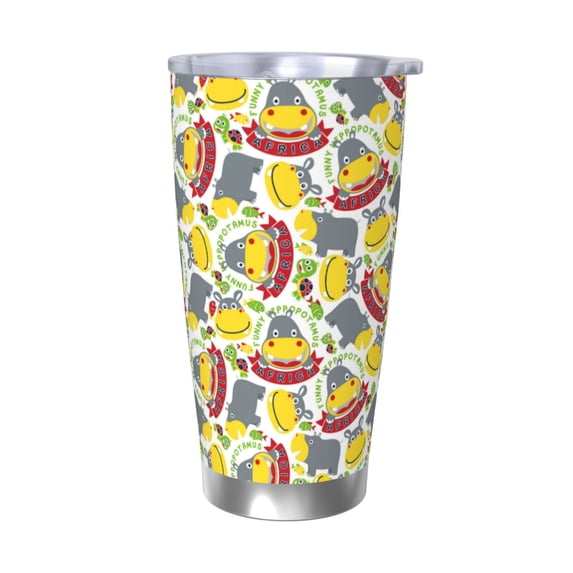 Salouo Hippopotamus Print 20oz Tumbler with Lid,Stainless Steel Vacuum Insulated Tumbler Durable Insulated Coffee Mug Thermal Cup with Splash Proof Sliding Lid-Without Straw