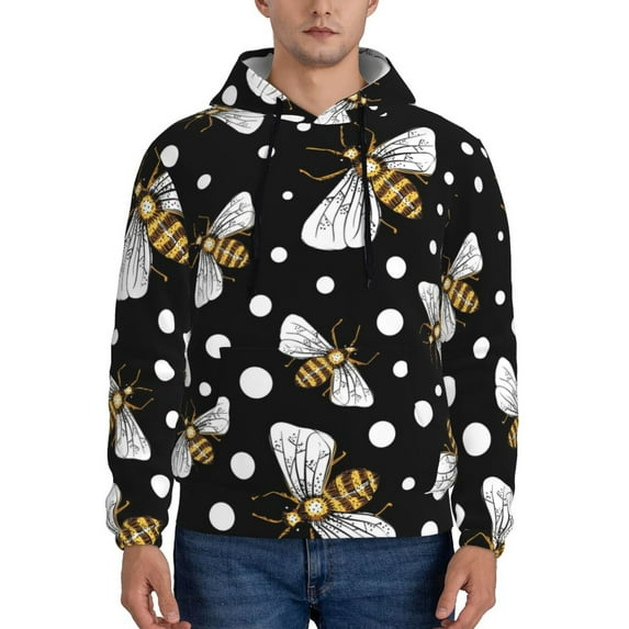 Salouo Honey Bees at Night Pattern Men's Fall Hoodie Sweatshirt,Sport Hoodie with Pockets for Men Pullover Casual Hooded Sweatshirt-X-Large