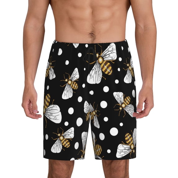 Salouo Honey Bees at Night Pattern Men's Sleep Pajama Shorts,Pajama Bottoms Elastic Waistband Sleep Pajama Short PJ Shorts for Men -Small