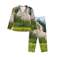 thumbnail image 1 of Salouo Horse Rearing Up In The Field Pattern Women's Pajamas Set Long Sleeve Button Down Sleepwear Soft Pj Lounge Sets for women 2 Piece Pjs Set with Long Pants-Medium, 1 of 7
