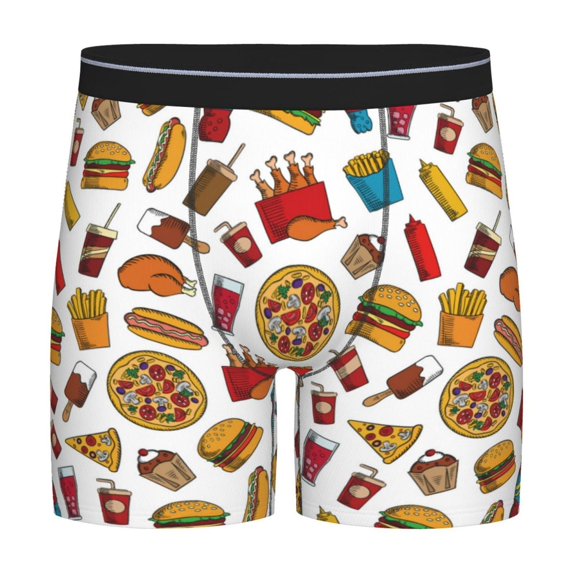 Salouo Hot Dog Pizza Pattern Men's Boxer Briefs, Soft & Breathable Underwear Elastic Waistband Briefs for Men,1-Pack