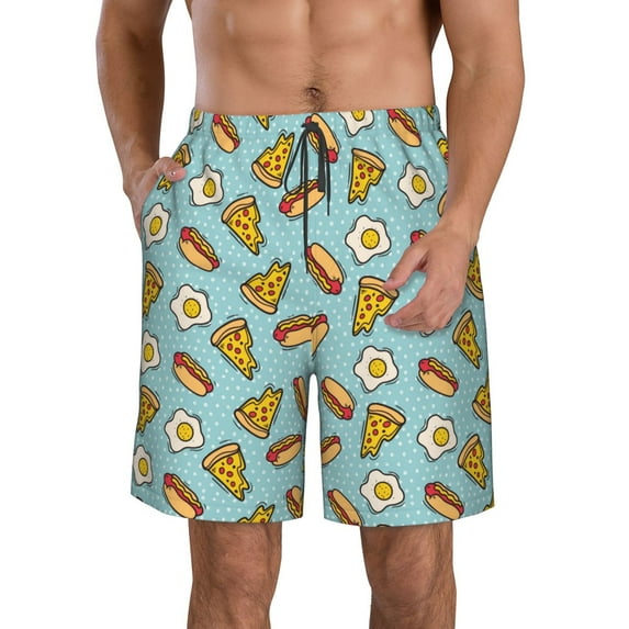 Salouo Hot Dog Pizza Pattern Swim Trunks for Men,Men's Hawaiian Bathing Suit Swimsuits Quick Dry Swimming Board Shorts Beach Shorts with Pockets-XX-Large