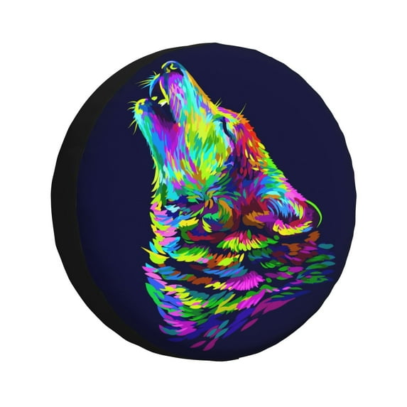 Salouo Howling Wolf Print Spare Tire Cover 14-17 inch Spare Tire Protector Universal Tough Tire Wheel Cover for Trailer SUV and Truck-15 inch