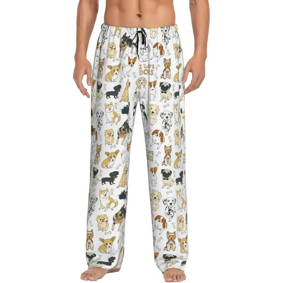 Salouo I Love Dogs Print Pajama Pants for Men, Lounge Pants Elastic Waistband Casual Men's sleepwear Loungewear Sleep Pajama Pant -Small