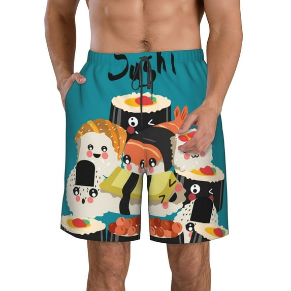 Salouo I Love Sushi Pattern Swim Trunks for Men,Men's Hawaiian Bathing Suit Swimsuits Quick Dry Swimming Board Shorts Beach Shorts with Pockets-Large