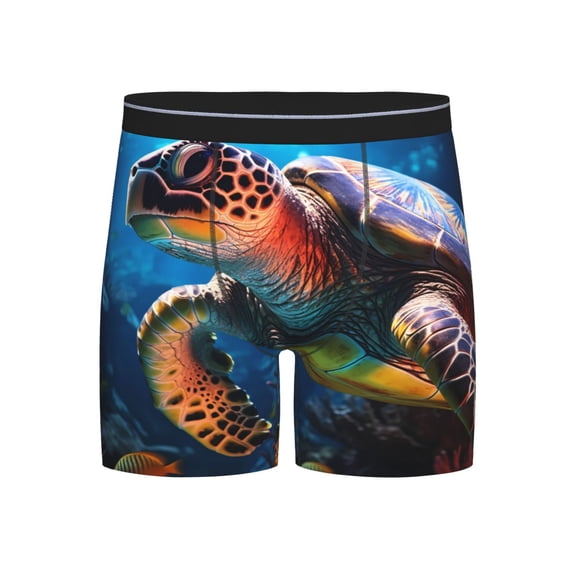 Salouo Ice Blue Ocean Sea Turtle Pattern Men's Boxer Briefs, Soft & Breathable Underwear Elastic Waistband Briefs for Men,1-Pack