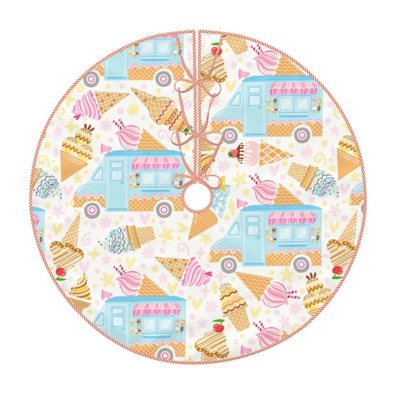 Salouo Icecream Truck Christmas Tree Skirt 30" Farmhouse Christmas Decorations Snowman Xmas Tree Skirt Tree Mat for Holiday Party Decor