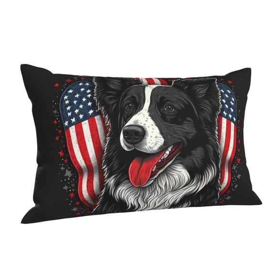Salouo Independence Day Collie Pattern Pillow Cases,1PC Pillow Covers with Envelope Closure Decorative Pillow Case for Bed Couch,Pillows Not Included-14"x20"
