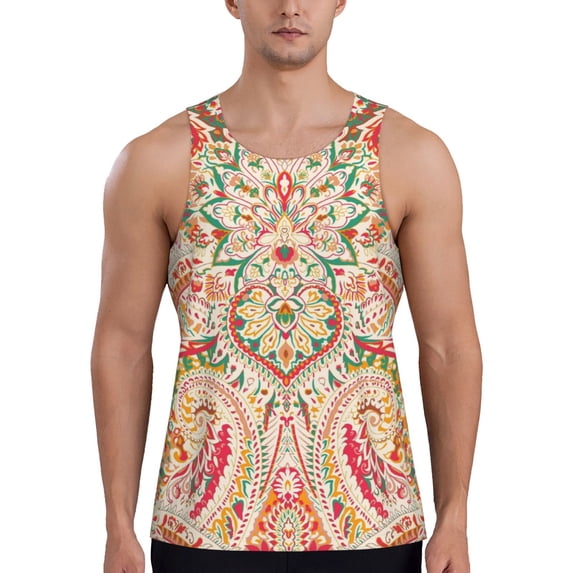Salouo Indian Paisley 1 for Men's Tank Tops,Sleeveless Muscle Shirts for Men Quick Dry Workout Tank Top Gym Muscle Tee Fitness Bodybuilding Sleeveless T Shirt-