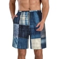 thumbnail image 1 of Salouo Indigo Patchwork Quilt Pattern Swim Trunks for Men,Men's Hawaiian Bathing Suit Swimsuits Quick Dry Swimming Board Shorts Beach Shorts with Pockets-X-Large, 1 of 6