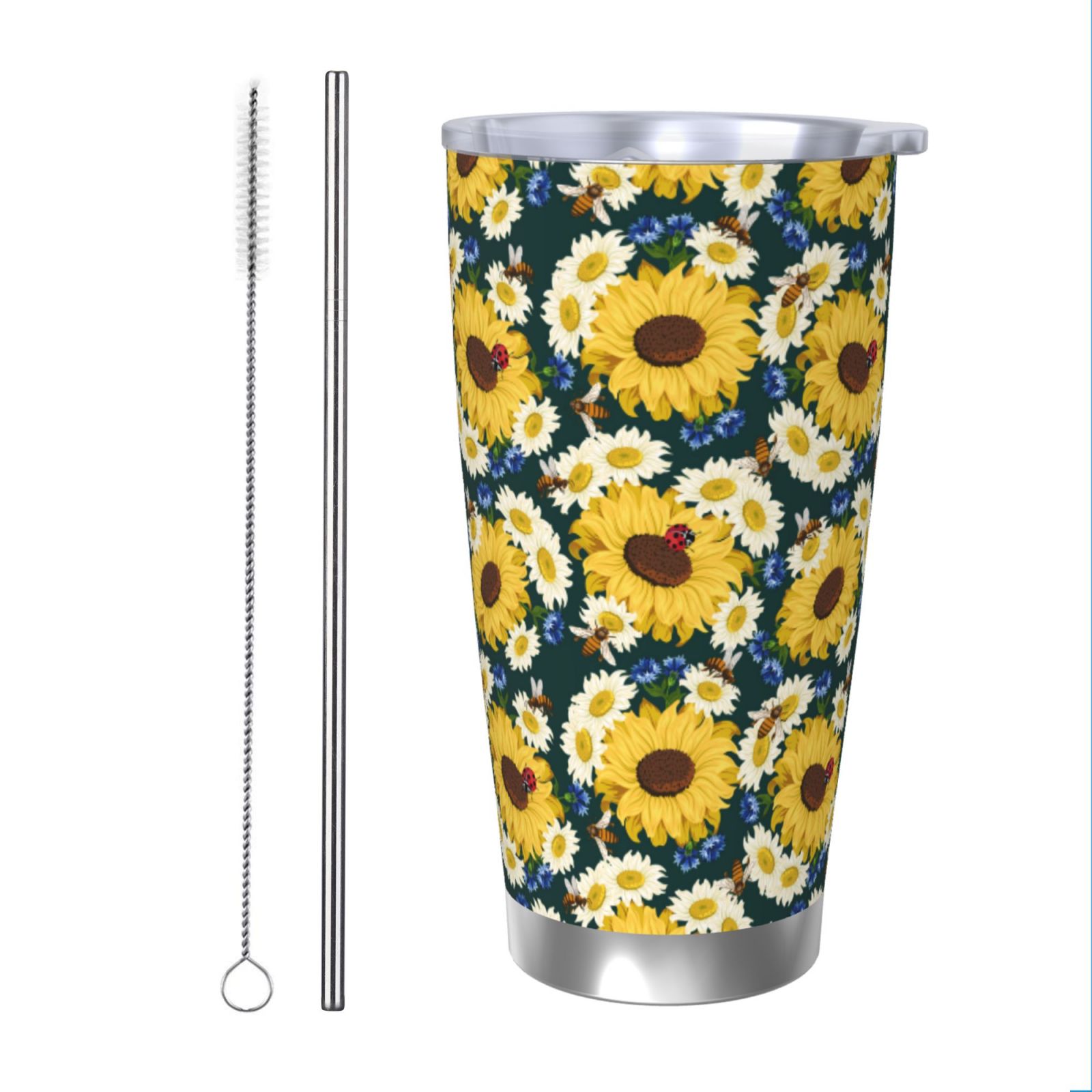 Salouo Insects Of Flowers Print 20oz Tumbler with Lid,Stainless Steel