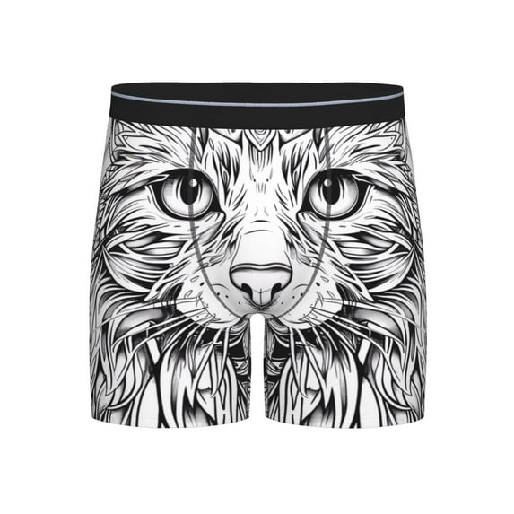 Salouo Intricate Cat Mandala Pattern Men's Boxer Briefs, Soft & Breathable Underwear Elastic Waistband Briefs for Men,1-Pack