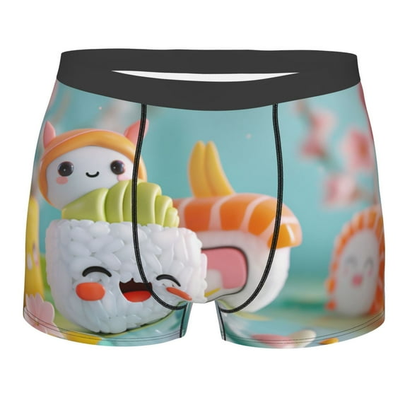 Salouo Kawaii Sushi Characters Delight Print Men's Boxer Briefs,Breathable Underwear Elastic Waistband Briefs for Men -X-Large