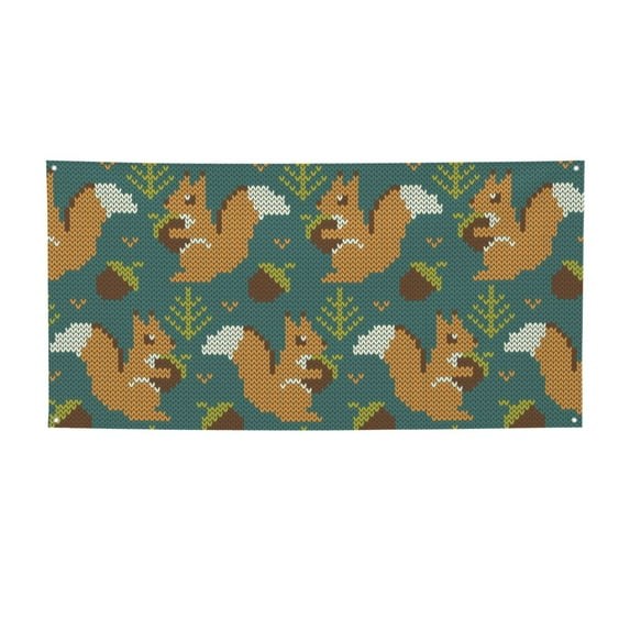 Salouo Knitted Woodland Squirrel Pattern Holiday Banner Outside Party Decoration Banner (1PC) Festival Supplies Fit for Birthday Parties & Celebrations & Chrismas-Medium
