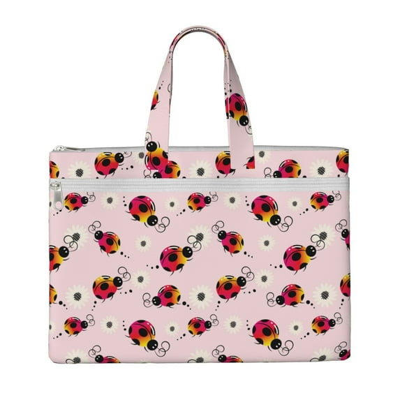 Salouo Ladybugs And Flower for Canvas Tote File Bag, Tote Bag With Zipper Business Briefcase Document Bag with Handle A4 File Organizer Laptop Bag for Travel & Work