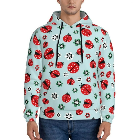 Salouo Ladybugs And Flowers 1 Pattern Men's Fall Hoodie Sweatshirt,Sport Hoodie with Pockets for Men Pullover Casual Hooded Sweatshirt-4X-Large
