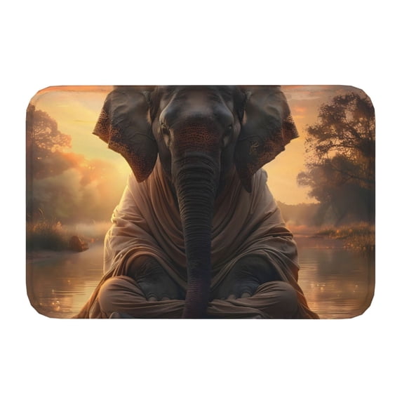 Salouo Lake Meditating Elephant Pattern Outdoor Indoor Sturdy Doormats 16’’×24’’, Anti Fatigue Soft Flannel Thick Door Mat,Non-Slip Rectangle Rug Cushion