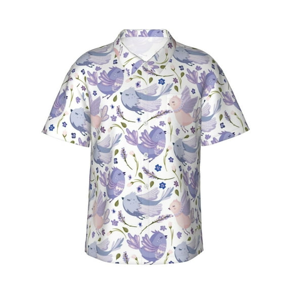 Salouo Lavender Flowers for Hawaiian Shirt for Men,Summer Beach Casual Short Sleeve Button Down Shirts Men's Regular-Fit Short-Sleeve Print Shirt -Large