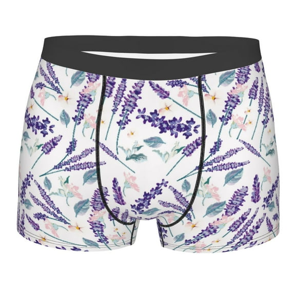 Salouo Lavender Flowers Print Men's Boxer Briefs,Breathable Underwear Elastic Waistband Briefs for Men -Large