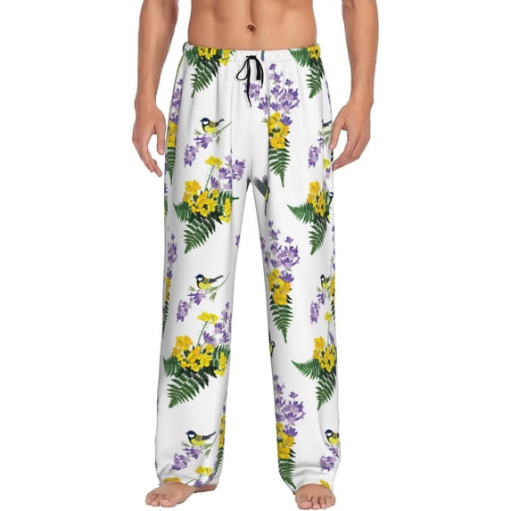 Salouo Lavender Flowers Print Pajama Pants for Men, Lounge Pants Elastic Waistband Casual Men's sleepwear Loungewear Sleep Pajama Pant -X-Large