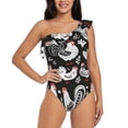 thumbnail image 1 of Salouo Laying Hens And Roosters Pattern One Shoulder Ruffled One Piece Swimsuit for Women V Neck Swimwear Tummy Control Bathing Suit-XX-Large, 1 of 6