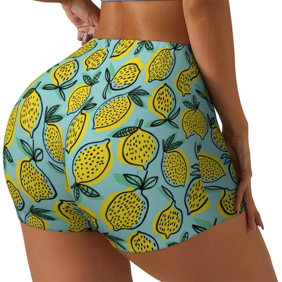 Salouo Lemon Print Women's Athletic Shorts,Booty Shorts Biker Shorts High Waisted Elastic Workout Shorts for Yoga Gym Running Sports-XX-Large