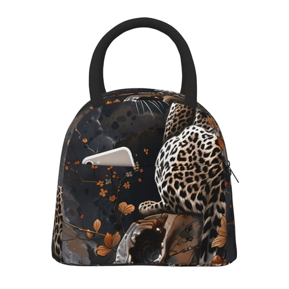 Salouo Leopard On Tree Branch for Insulated Lunch Bag for Women/Men - Leakproof Cooler Tote Bag Organizer - Reusable Lunch Box for Office Picnic Hiking Beach-One Size